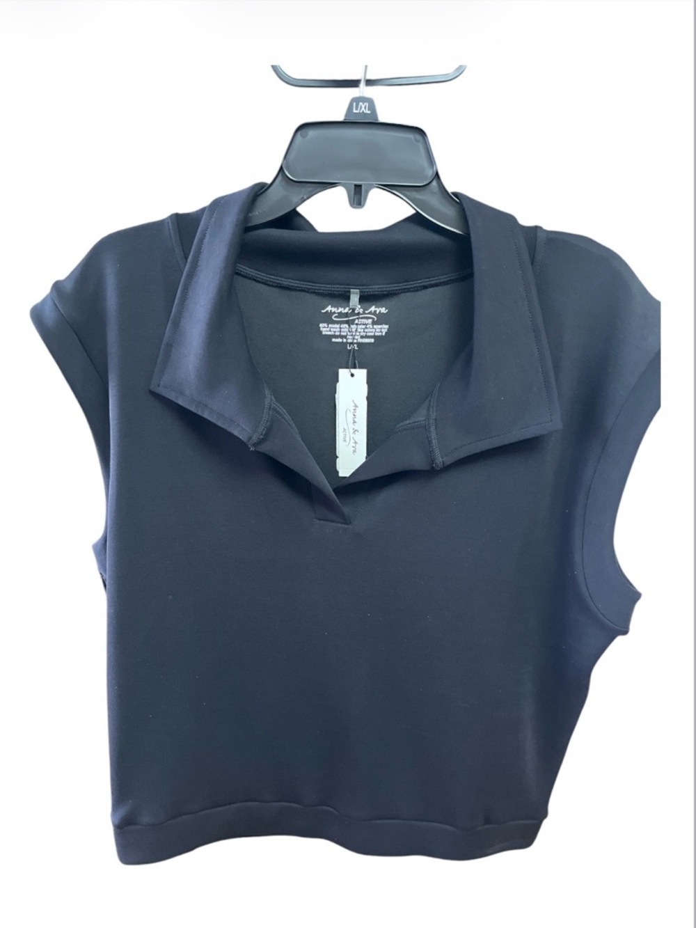 Anna & Ava Active Black Sleeveless Polo Crop Top - Tennis Vest - NWT - Size L/XL